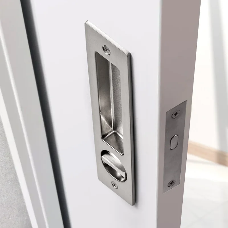 Black sliding door lock Invisible Toilet sliding door lock Bathroom wooden kitchen built-in