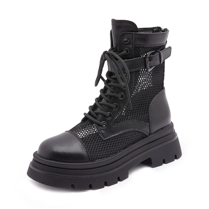 

Ankle Boots Female Summer Platform Heels Women's Boots Trend 2023 Leather Black Chunky Luxury Designer Ladies Shoes On Offer Zip