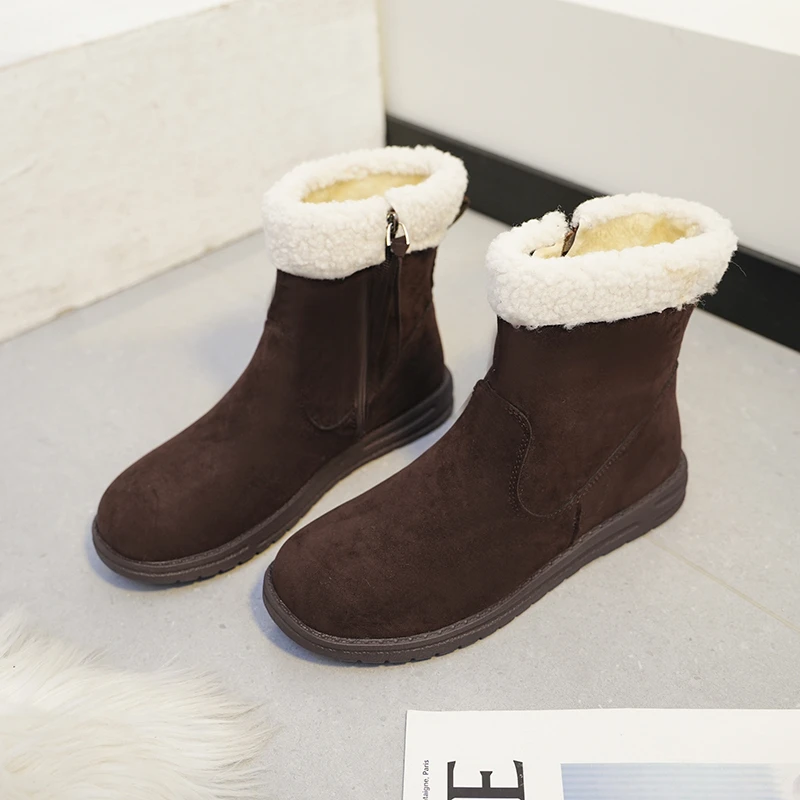 New Winter New Women's Snow Boots Fashion Zipper Warm Luxurious Cotton Shoes Women's Trendy Solid Color Outdoor Short Boots