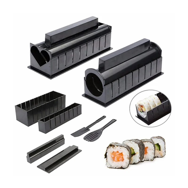 Kit Fabrication Sushi 16 Pièces - Moules à Riz + Tapis Bambou - DIY Maison