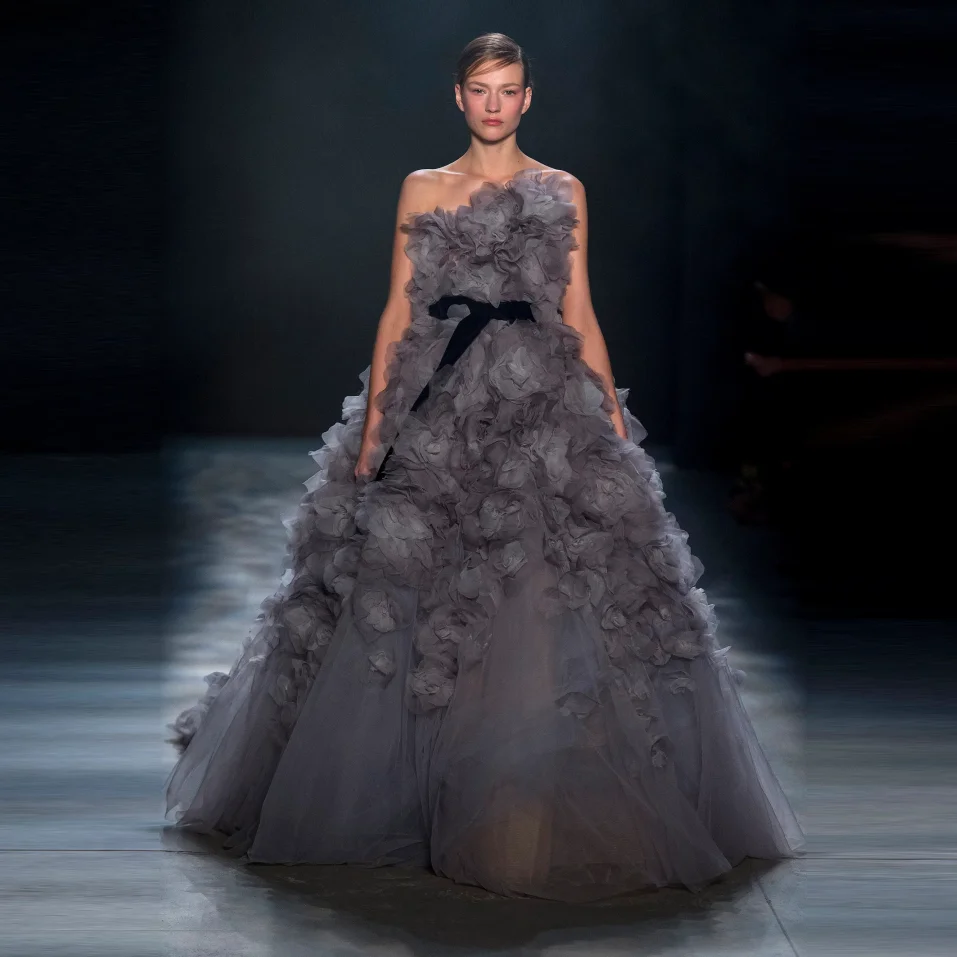 

Dark Gray Maxi Dress for Women vestido de fiesta longo High End Ruffle Organza Long Prom Gowns with Belt Layered Luxury