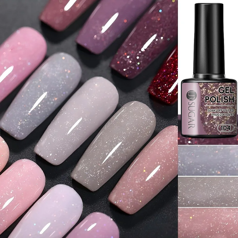 UR SUGAR 7 ml Glitzer-UV-Gel-Nagellack, glitzernde Pailletten, Soak Off UV-Gel-Lack, bunter Nagel-Gel-Nagellack, DIY-Nagellack
