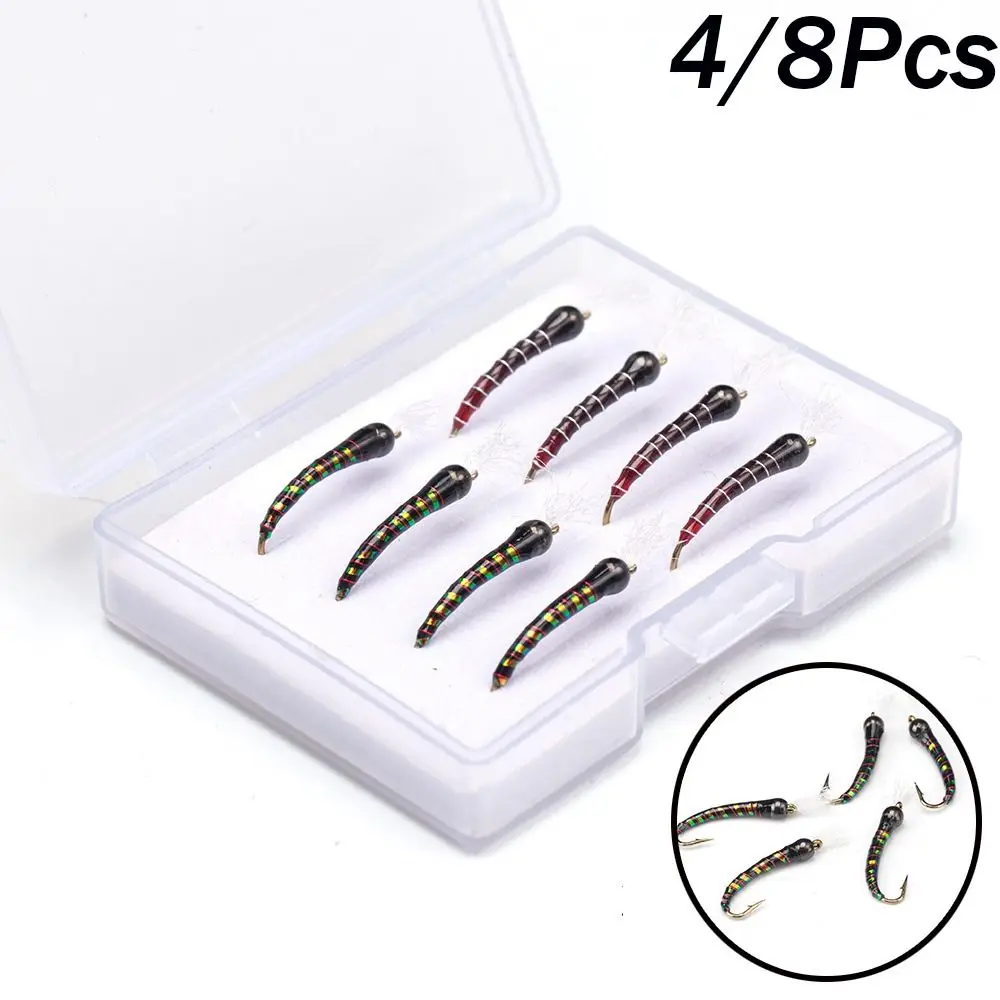 

4/8pcs Tools Artificial Insect Crank Bionic Bait Fly Fishing Lure Flesh Worms Baits Nymphs Flies