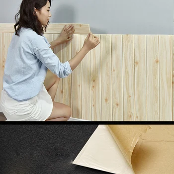 Self-กาวตกแต่งสติกเกอร์กันน้ําไม้Grain Soft Pack 3Dสติ๊กเกอร์ติดผนังกระโปรงผนังAnti-Foulingวอลล์เปเปอร์ 1