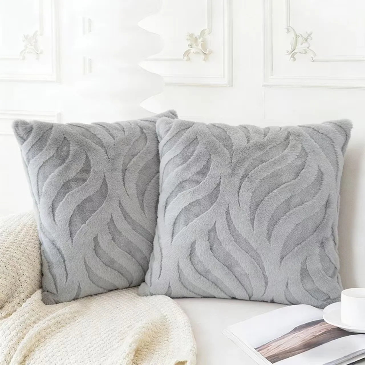 Set of 2 Luxurious Plush Decorative Throw Pillow Covers