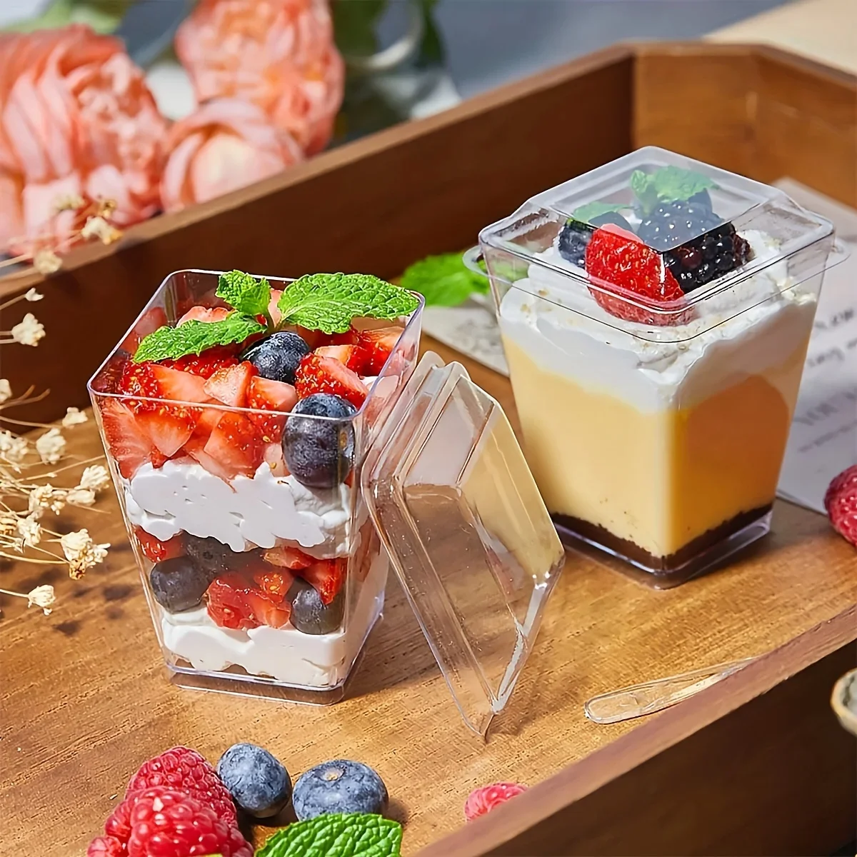 Mousse Cup, Pudding Cup, Yogurt Cup,Individual Container for Mousse Cake, Pudding and Yogurt,  Transparent with Cover