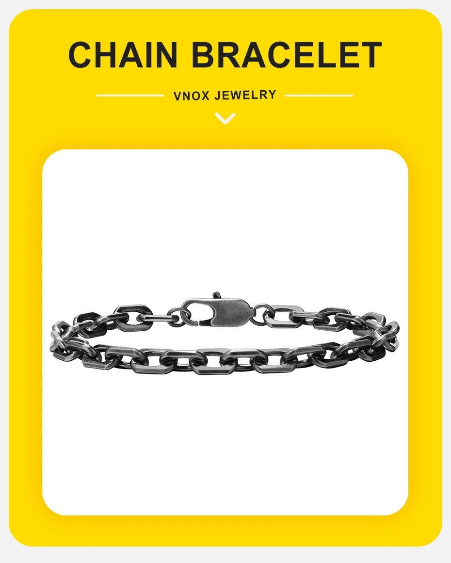 Vnox Bold Rolo Kette Armbänder für Männer, Vintage Edelstahl Glieder Armband, Punk Rock 6,5mm Kabel kette Armband – Detail 1