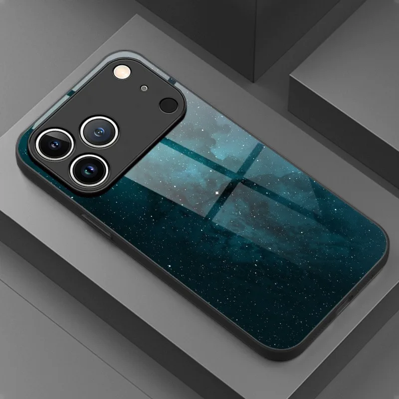 Deep Blue Nebula Dreamy Starry Sky Tempered Glass Phone Case - Shockproof Cover