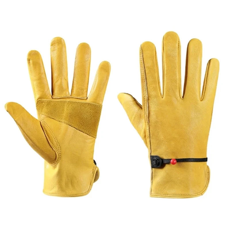Yellow Leather Work Gloves for Motorcycle Cycling Safety