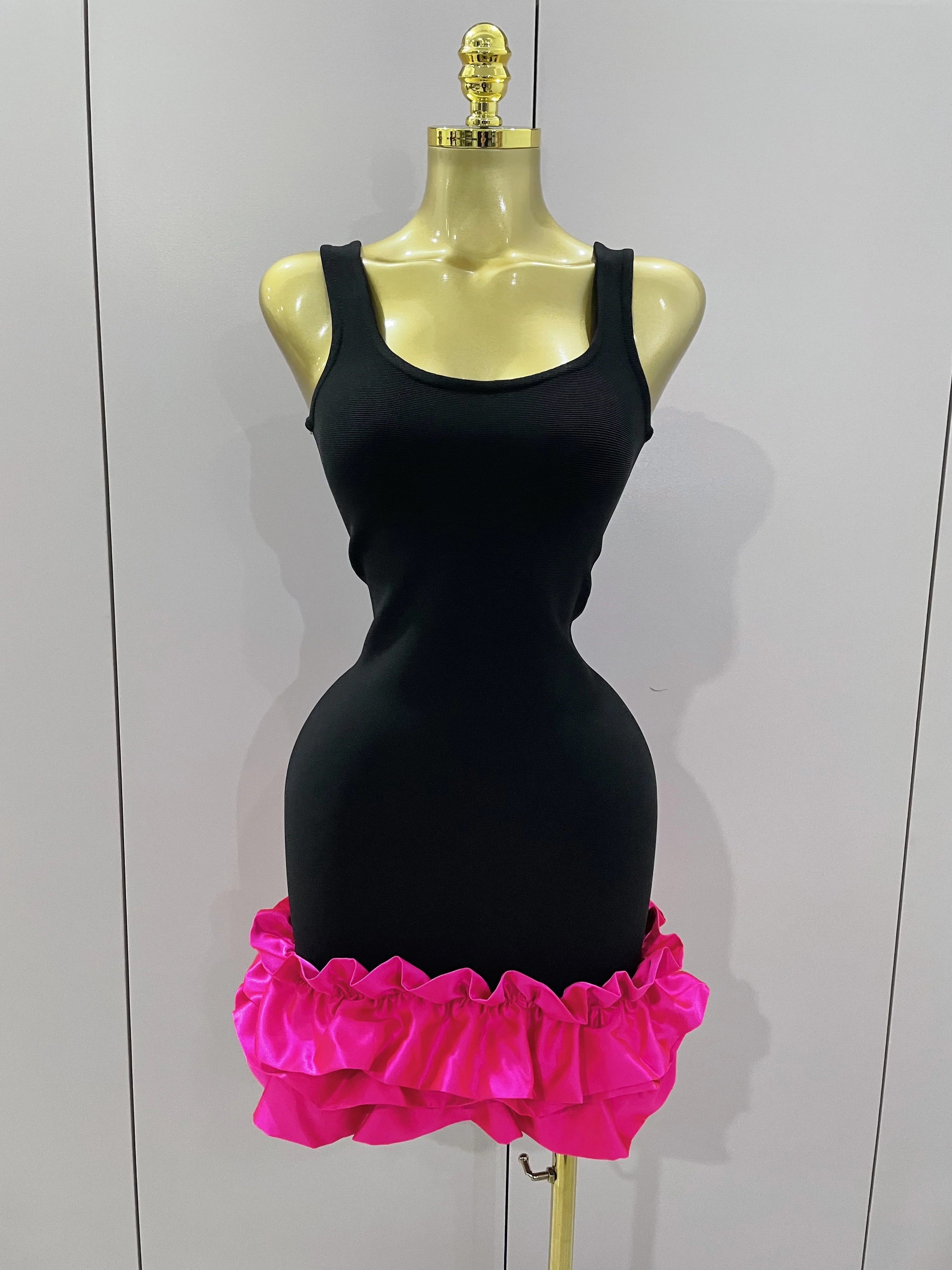 strapless open back dress Holly Asymmetrical Mini Dress in Pink & Black Floral main image 1