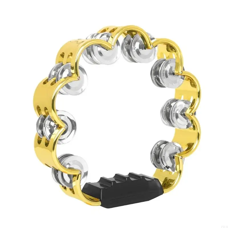P0UB Double Row Tambourine Flower Form Musical Tambourine Metal Bells Handheld Party Percussion Drum Instruments