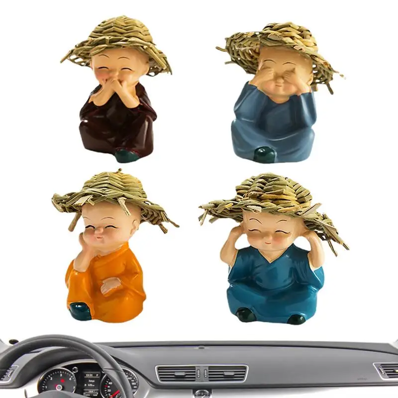 

Monk Figurine 4pcs Collectibles Crafts Miniature Buddha Monk Sculpture Car Decorations Funny Wise Monk Figurine Dolls Adhesive