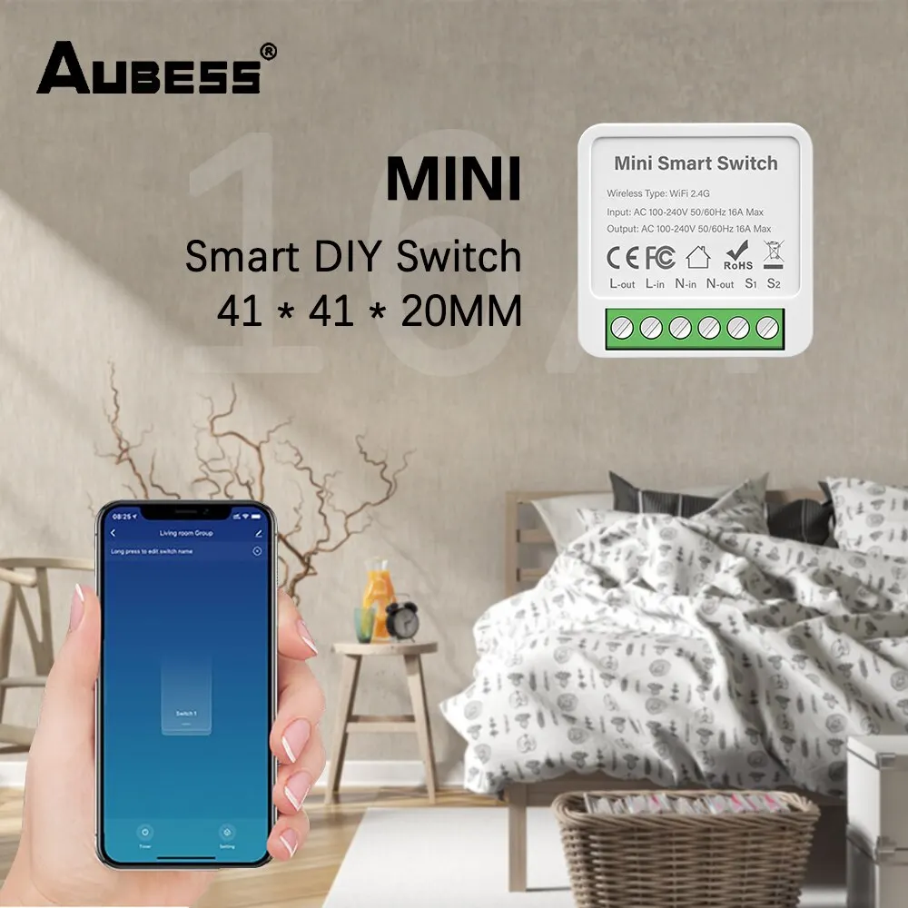 Wifi Smart Switch Mini 16A DIY Light Switches 2 Way Wireless Smart Home With Tuya Life App Alexa Google Home