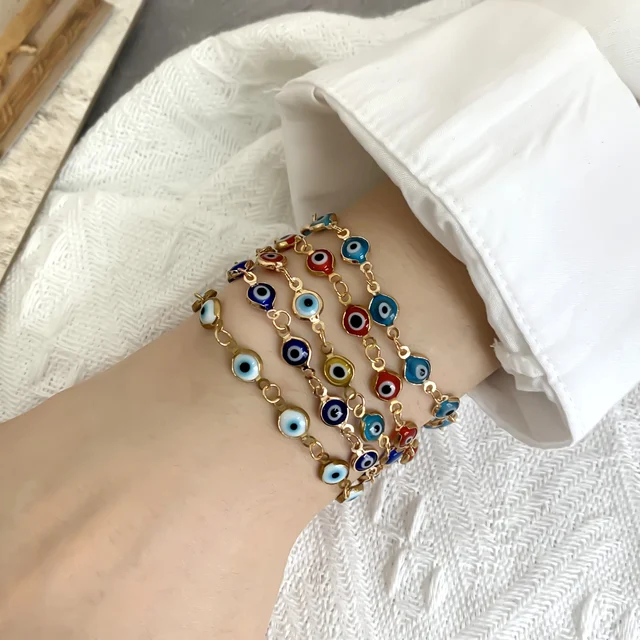 Lucky Turkey Evil Eye Bracelet For Women Men Colorful Red Blue Eye Adjustable Metal Chain Bangles Good Luck Wealth Jewelry Gifts 4