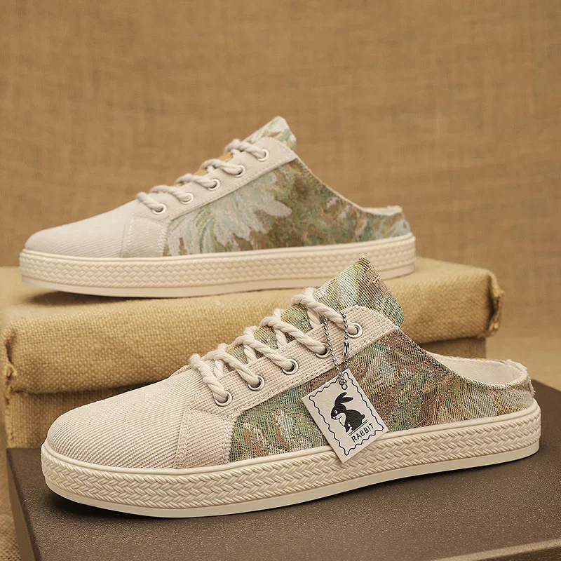 2025 Summer Trendy New Men's Casual Canvas Shoes Breathable Comfortable Lightweight Half Slippers Soft Soled Men's Shoes, view 6