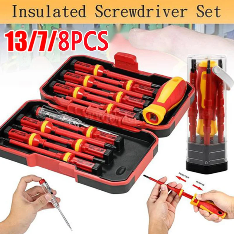 7/8/13pcs VDE Insulated Screwdriver Set CRV High Voltage 1000V