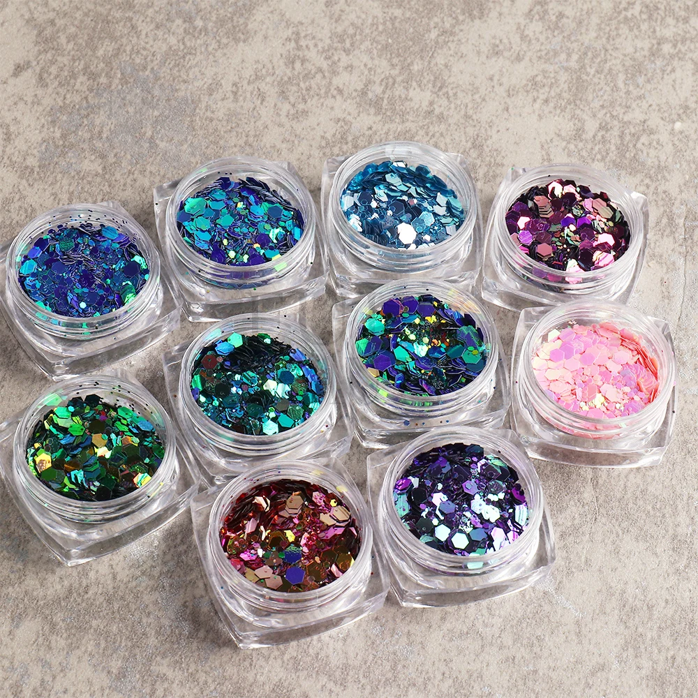 1Jar Chunky Nail Glitter Holographic Hexagon Sequins For Nails Mermaid Blue  Pink Chameleon Powder Flake Manicure Paillettes GLGB