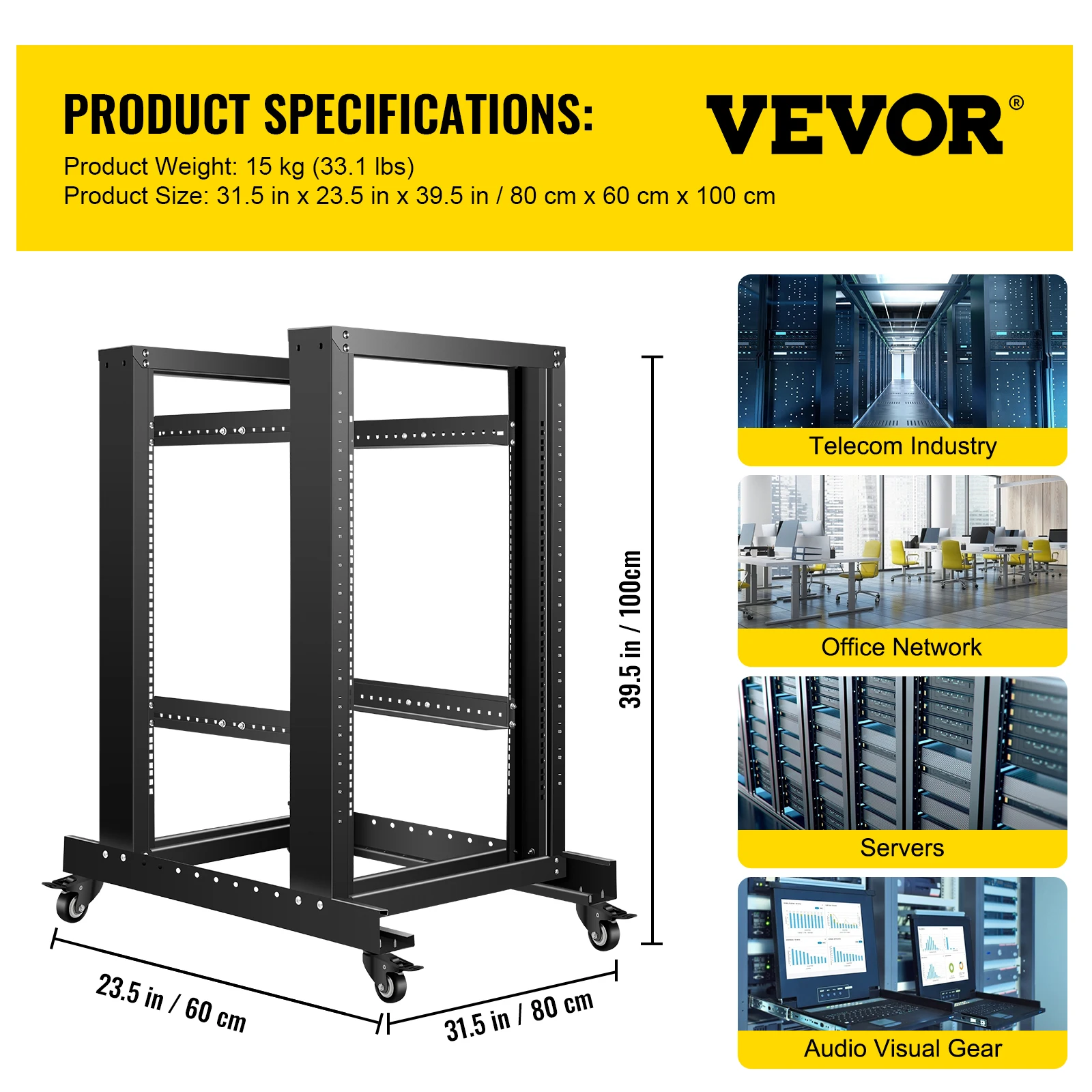 best tool backpack VEVOR 4 Post IT Open Frame Server Rack 15/27 U Design Cold-Rolled Steel Warehouse Shelf With Casters for Audio Network Equipment mechanic tool bag Tool Storage Items