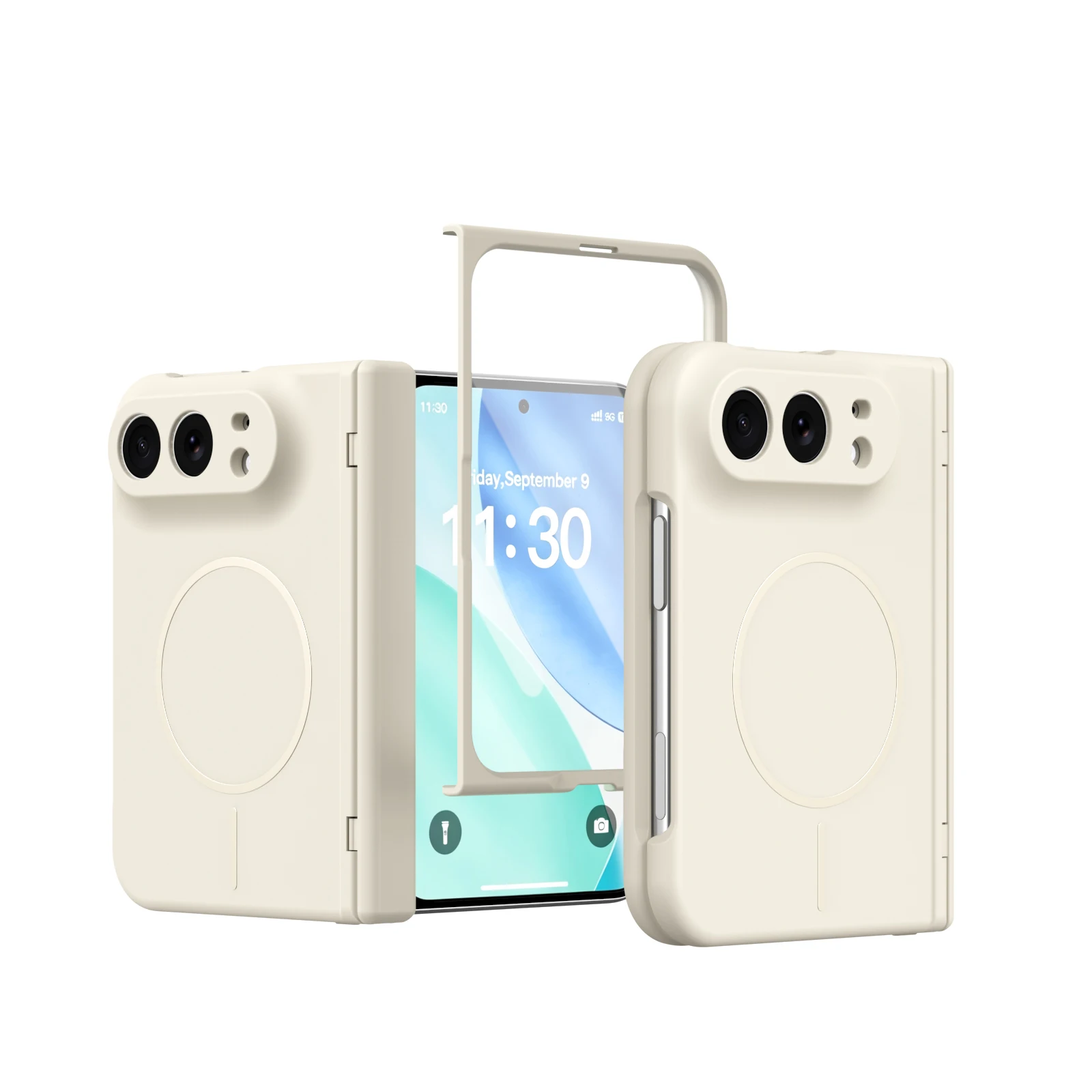Magnetic Hard Back Phone Case with Hinge Protection and Tempered Glass Protector