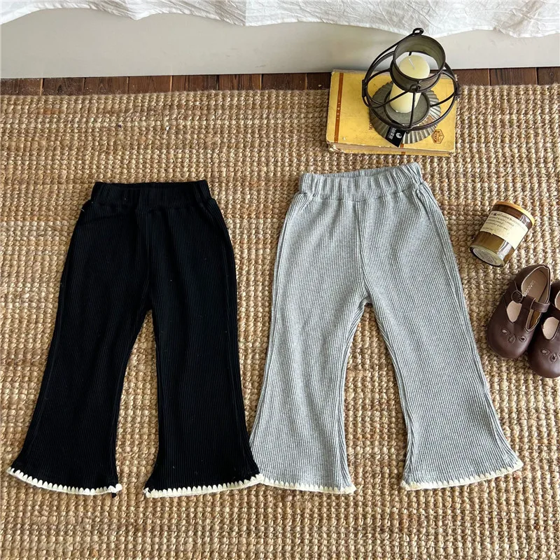 

Длинные Хлопковые Штаны для девочек, серые весенне-осенние детские штаны для подростков, уличная детская одежда для подростков, 2024