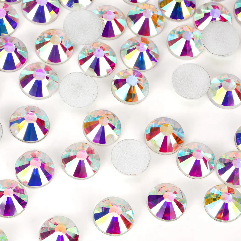 

Top Quality SS30 SS34 SS40 SS50 Crystal AB Silver Plated Flat Back 3D Non Hotfix Sticker Glue On Nail Art Rhinestones.