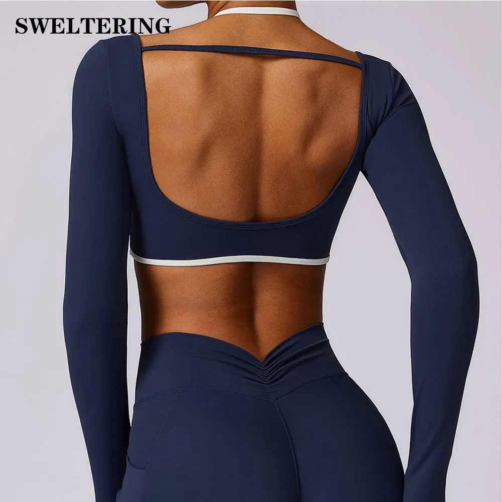 Women's Long Sleeve Top Hollowing Out Yoga Shirts Running T-Shirt Workout Running Fitness Gym Sports Top Training Crop