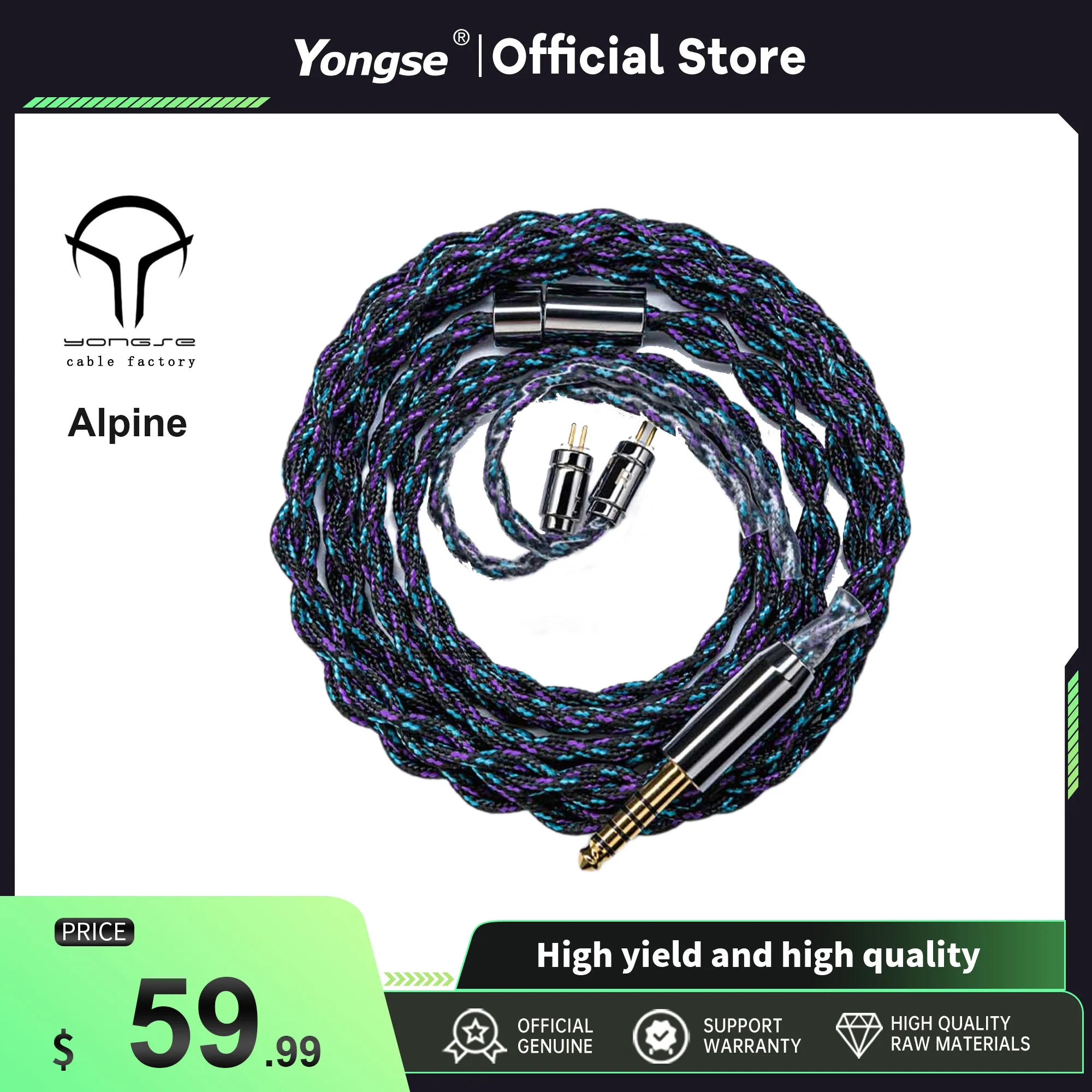 

Yongse Alpine New Arrival High Purity 4 Strand 6N OOC Silver-plated Crystal Copper Earphones Upgrade Cable