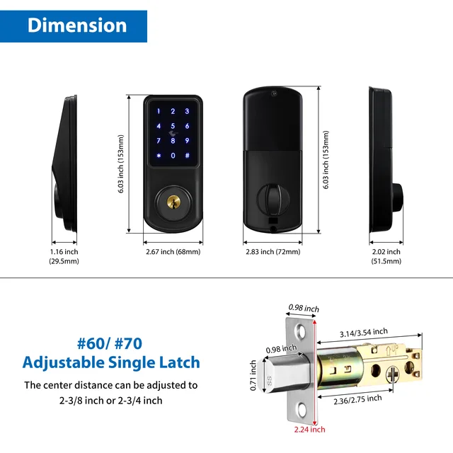 Smart APP Electronic Deadbolt Lock Fingerprint RFID Card Password Code Key Entry Tuya TTLock Smart Door Lock For House Apartment 5
