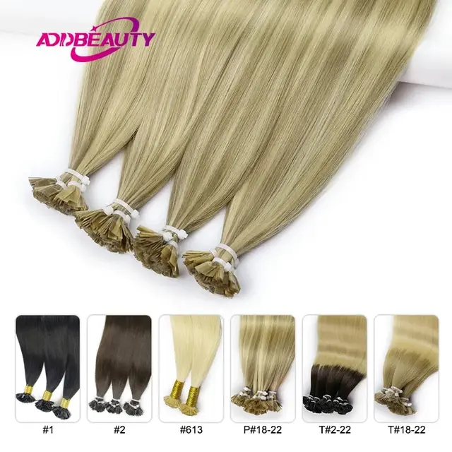 Straight Human Hair Extension By Fusion Flat Tip Keratin Capsules 0.8g/ 1g/Strand 50pcs Natural Hair Extension Ombre Blond Color 1