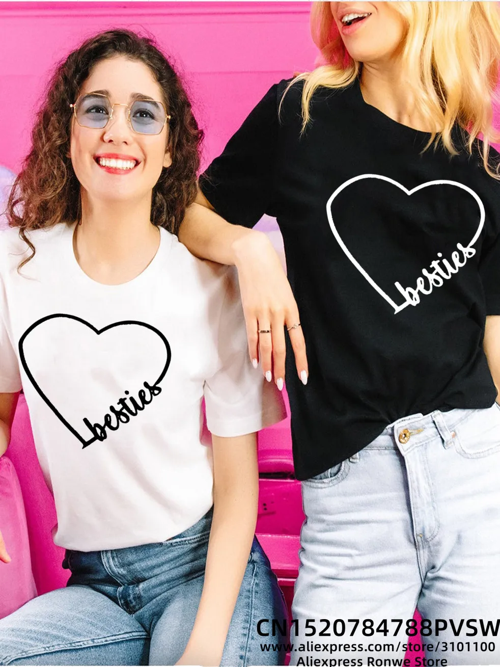 Herz Bestie Beste Freundin Frauen Baumwolle T-Shirts Mädchen Grafik Entworfen Schwester Tops T-shirts BFF Passende Schwestern Kleidung