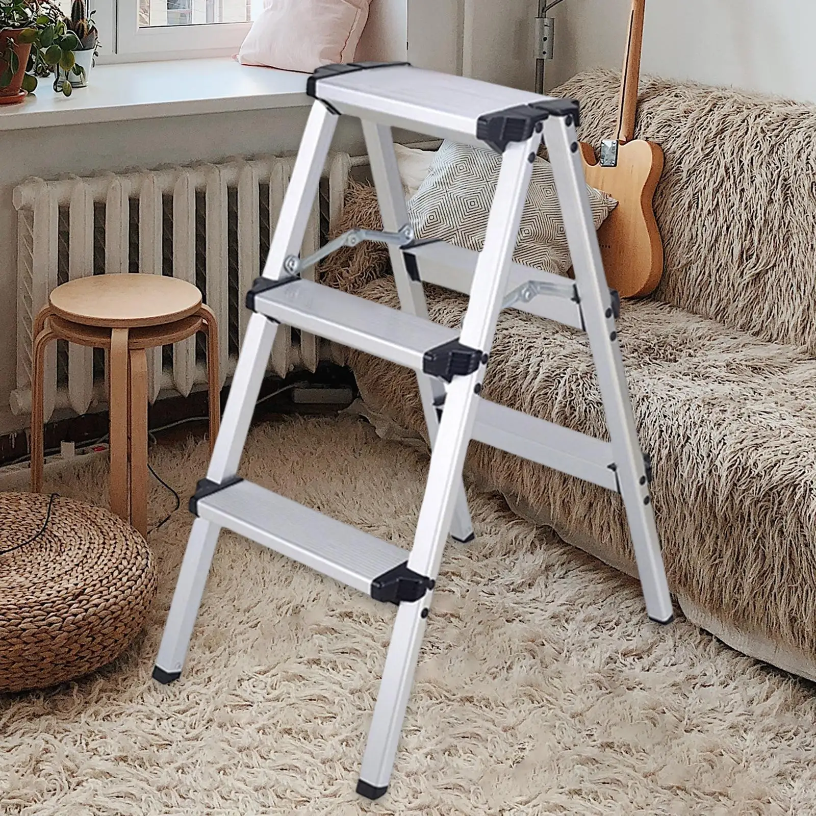 3 Step Stool Herringbone Ladders Storage Shelf Rack Ladders for Outdoor Working Household
