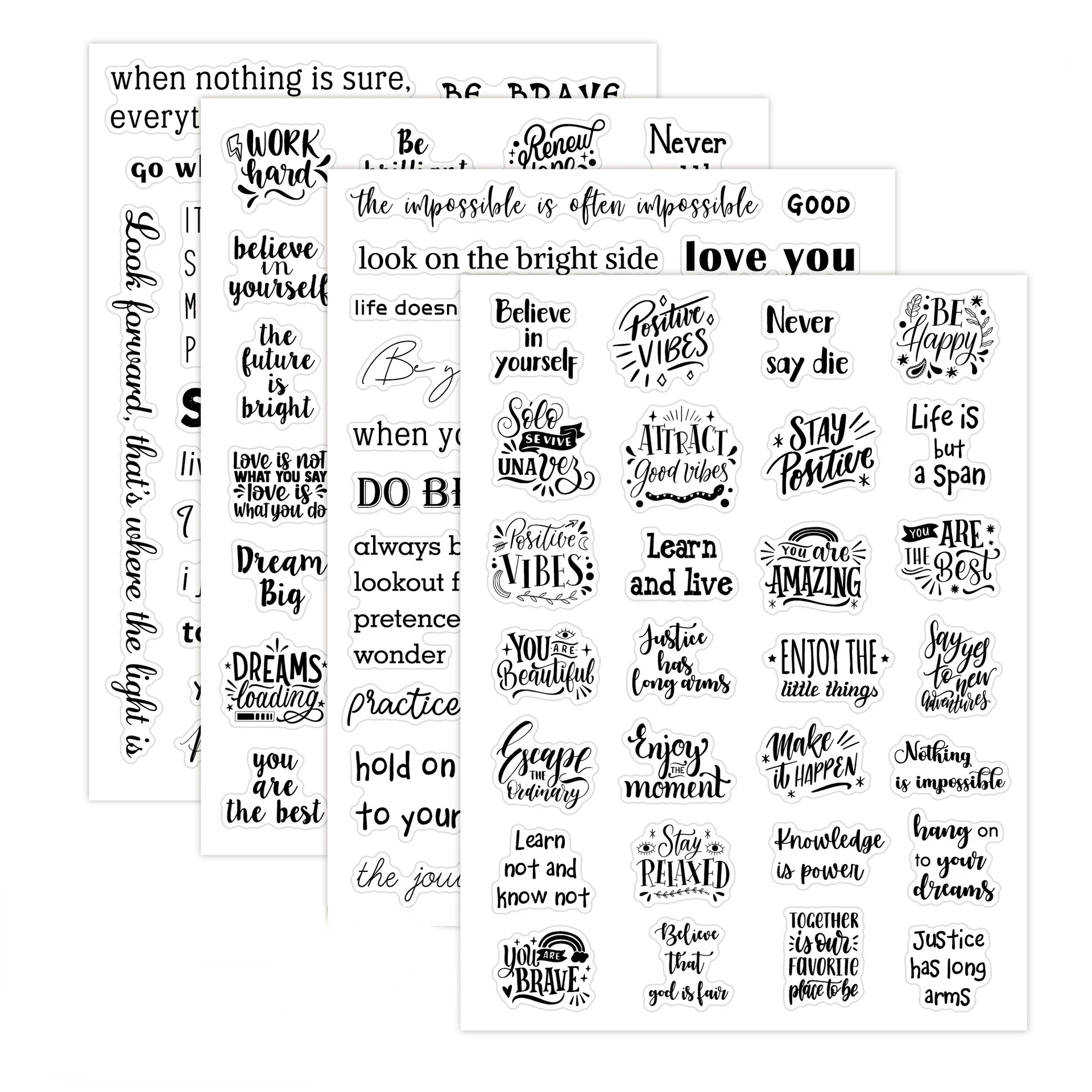 

New Product Text Stickers, Single Sheet Transparent English, Encouraging Handwritten Famous Sayings, Scrapbooks, and Handbooks