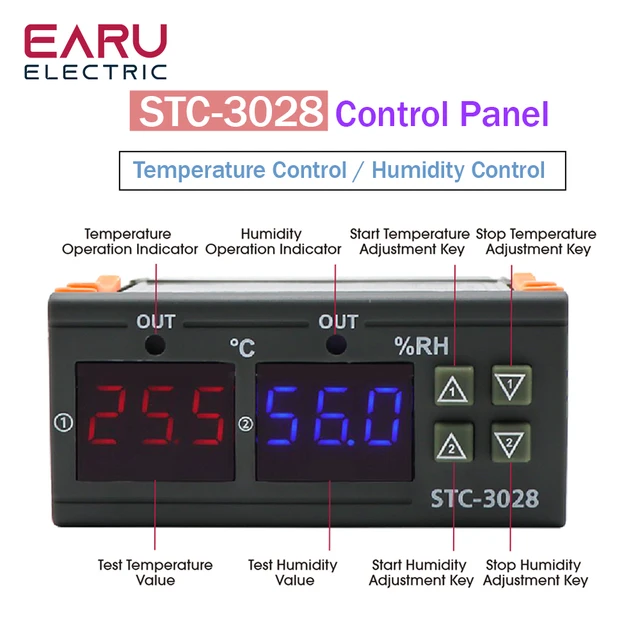 STC 3028 DC 12V Double Thermostat Numérique Hygrostat Relais Température Humidité  Contrôleur Régulateur Thermomètre Hygromètre Commutateur De Commande Du  367,09 €