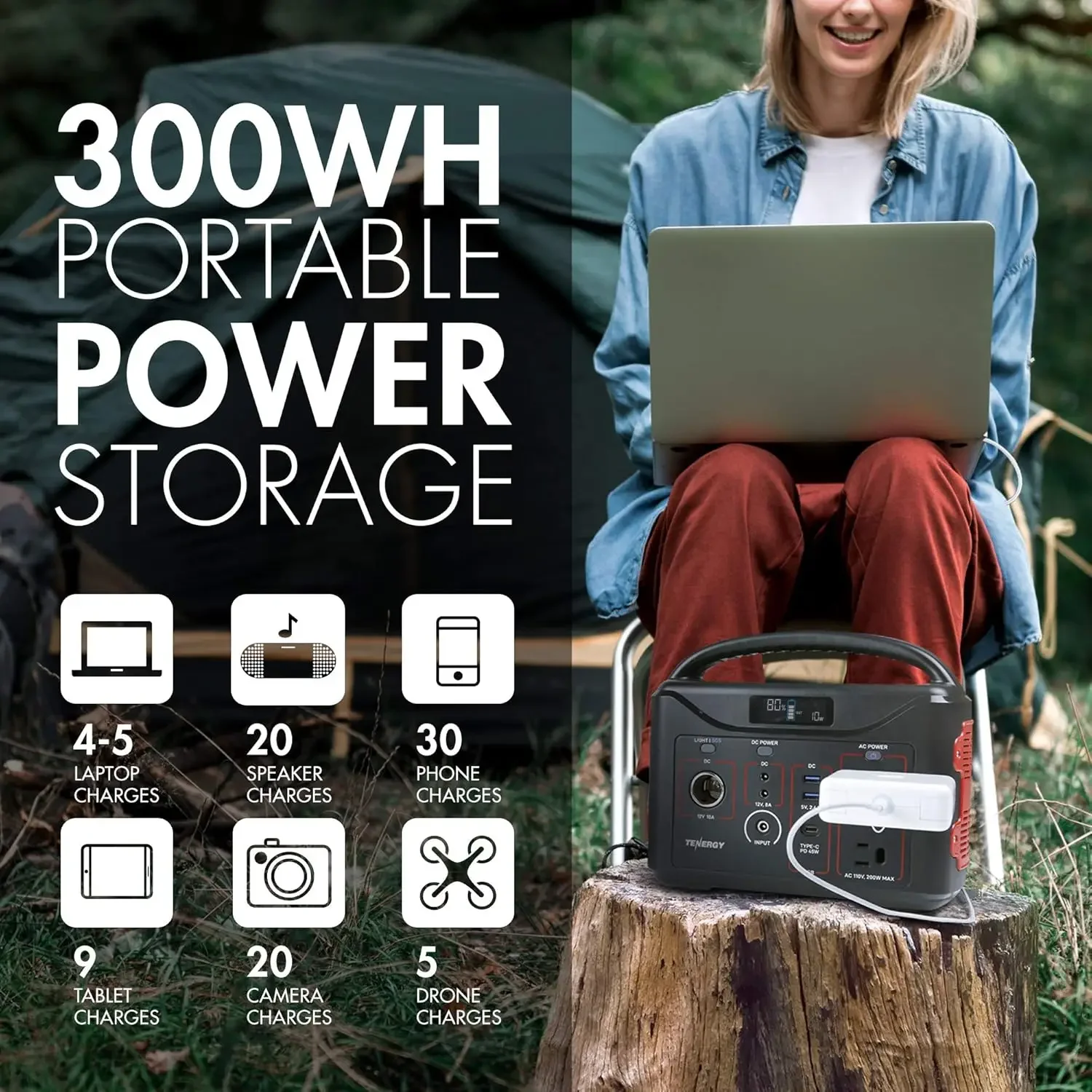 Portable Power Station Battery Two Pure Sine Wave AC outputs USB type C PD Solar Ready Mobile Power for Outdoors Camping 3