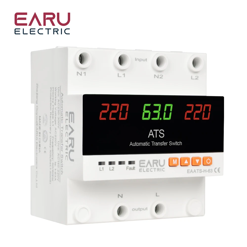 63A 100A ATS Adjustable Over Under Voltage Current Protector Dual Power Conversi