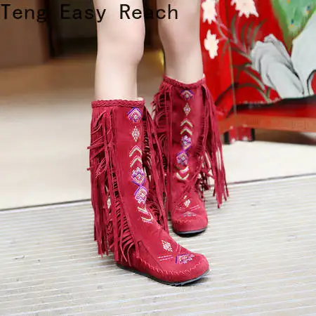 Western Women Cowboy Boots 2023 Fashion Tassel Trim Boots Comfortable Mid Calf Low Heel Ankle Boots Retro Winter Female Shoes