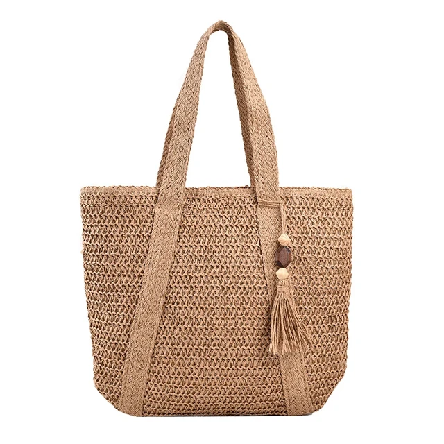 Borsa In Paglia Piccola Intrecciata A Mano Con Tracolla E Zip - Accessorio Estate Donna Per Spiaggia, Vacanze E Shopping - Con Decorazione A Nappa - 18x22 Cm