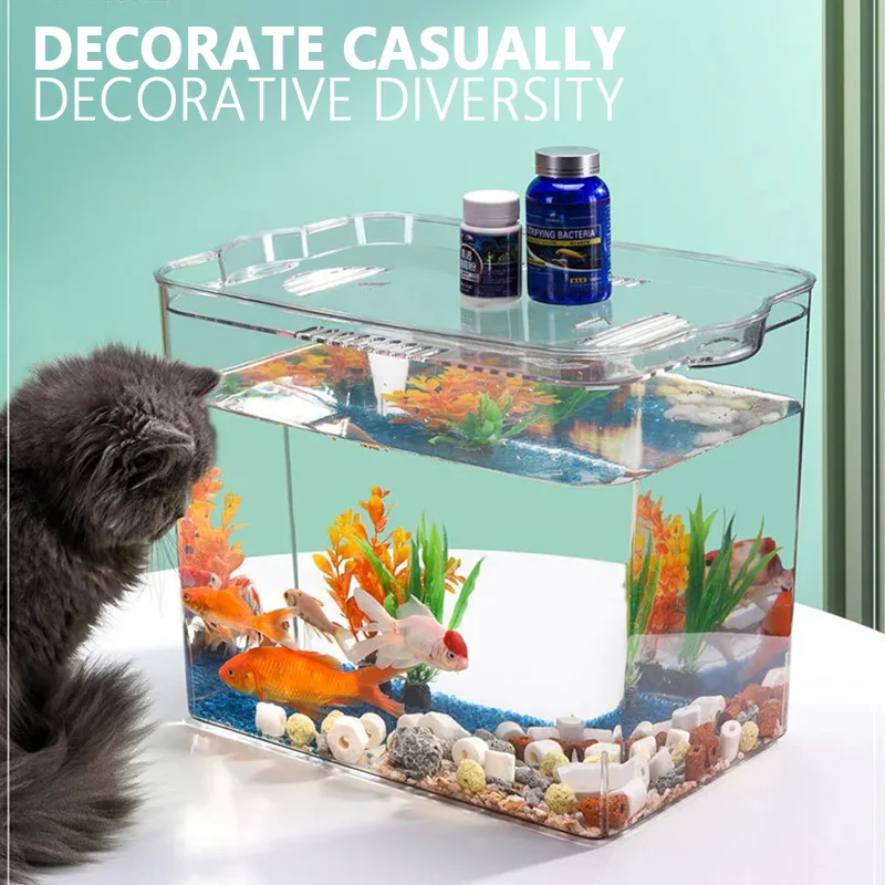 Desktop Aquarium Living Room Household Transparent Tabletop Fish Tank Explosion-proof Douyu Tank Fish Bowl Home Decor