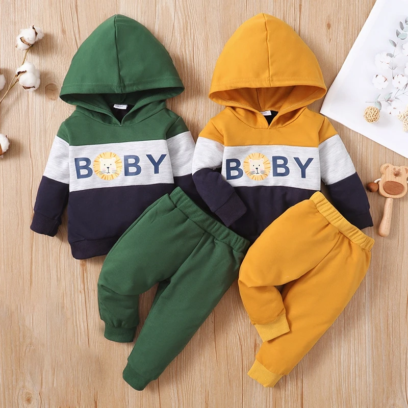 

Baywell Baby Boy Clothes Set Spring Autumn Letters Print Long Sleeve Cartoon Lion Hoodie Top + Pants Newborn Baby 2PCS Outfits