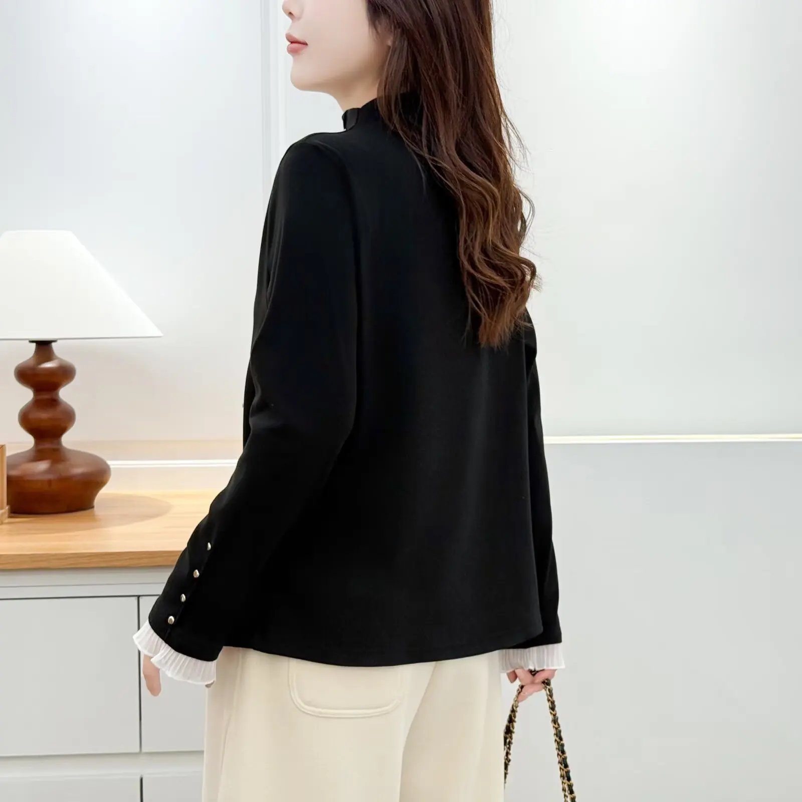 XXXXL Fashion Plus Size Woman Clothing T-Shirt New Korean Style Mock Neck Base Tops For Autumn And winterDe Velvet Warm Tees 553