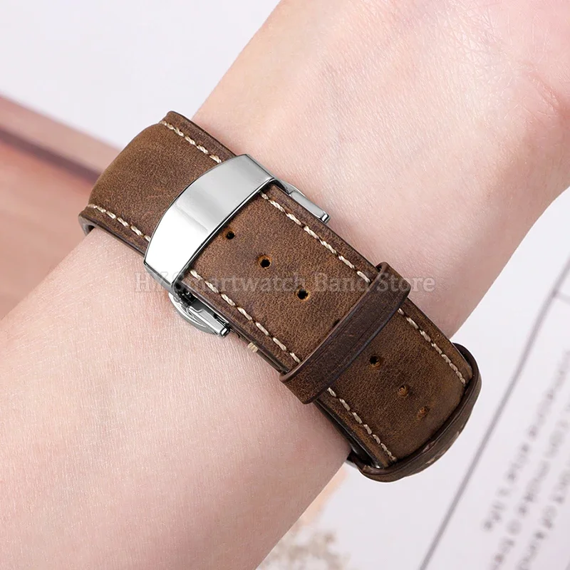 Premium Leather Cowhide Watch Strap with Quick Release and Butterfly Buckle