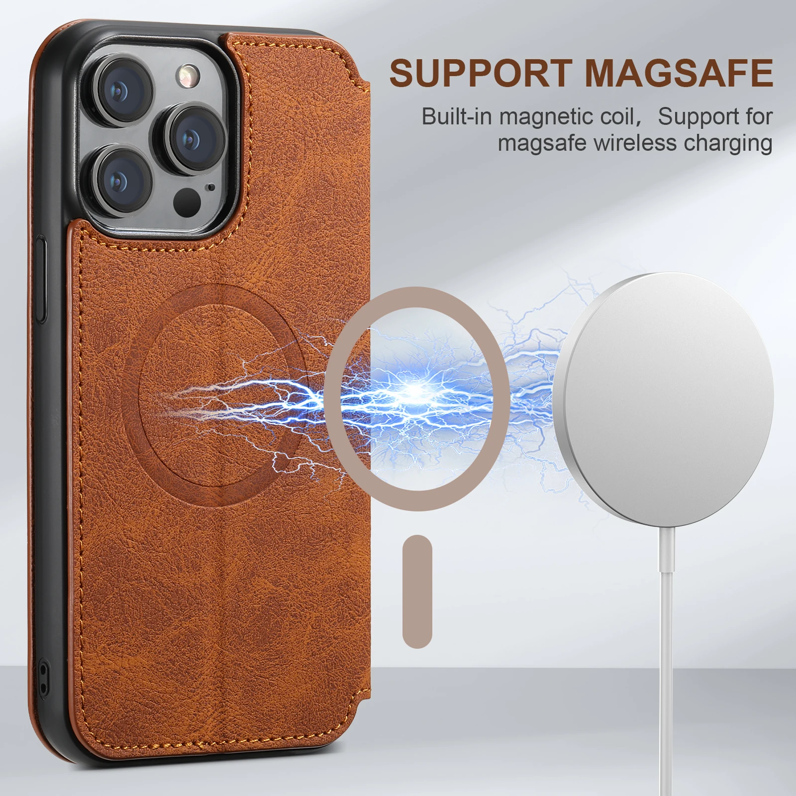 Magsafe Luxury Leather Wallet Flip Phone Case For iPhone TAC- 3