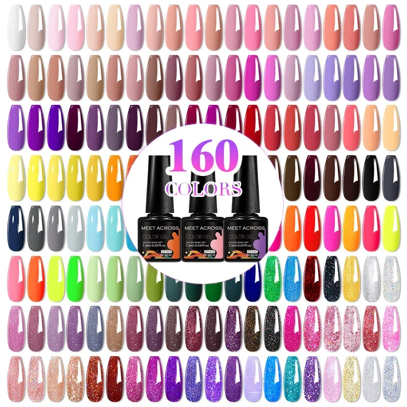MEET ACROSS Gel Nail Polish Set 7.3ml Pink Blue Neon Macaron Color for Nails UV Gel LED Nail Art Varnish Manicure Kit 12Pcs
