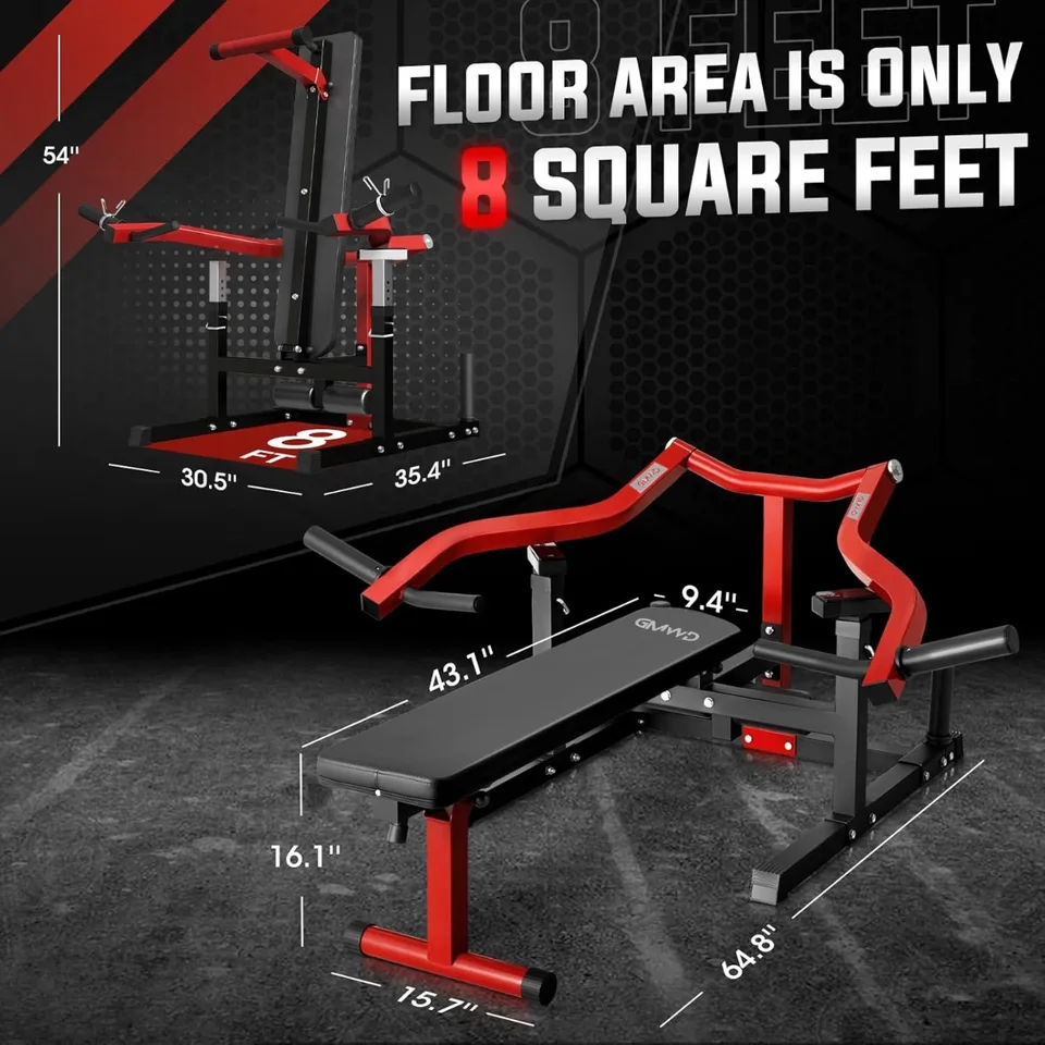 JoanKaren Chest Press Machine With Independent Converging Arms Adjustable Flat Incline Weight Bench Press Rack For Home Gym Red Black