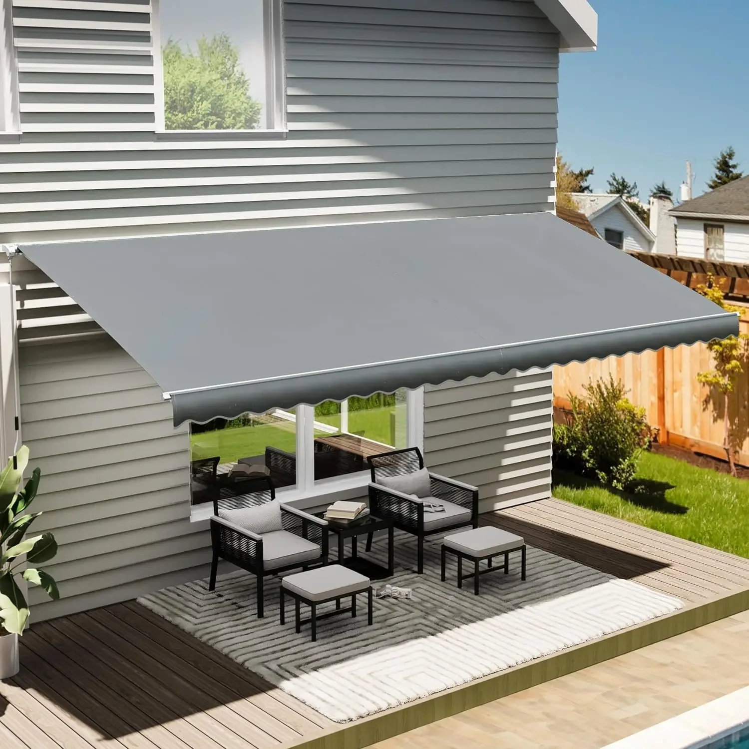 Patio Retractable Awning, Sun Shade Shelter Cover Patio Canopy Sunsetter Awnings for Patio Deck Yard with UV Protection
