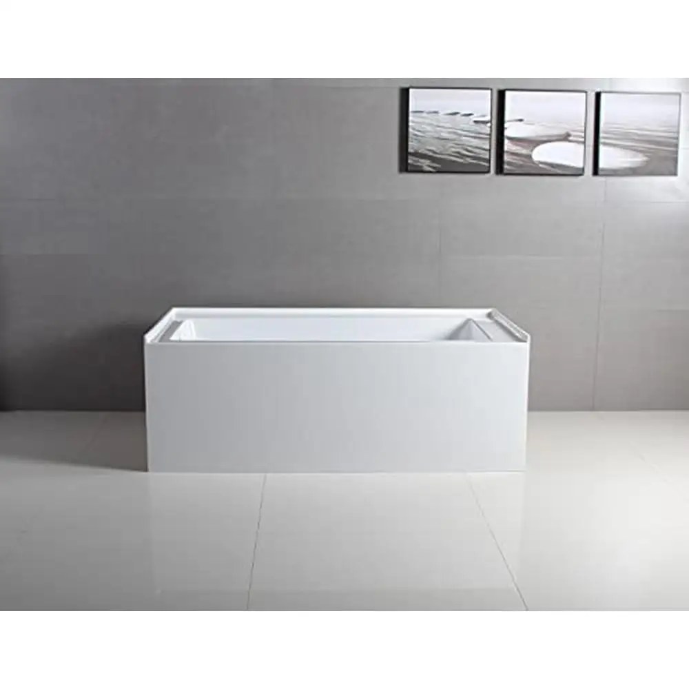 60" Acrylic Alcove Tub Left Hand Drain White Fiberglass Resin Reinforced 60.85 Gallon Capacity Wall Mount Filler Ready Ergonomic 4