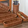 Fashion Plastic Imitation Rattan Storage Basket Universal Oval Picnic Basket Home Desk Decoration Faux Wicker Tray 1