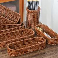 Fashion Plastic Imitation Rattan Storage Basket Universal Oval Picnic Basket Home Desk Decoration Faux Wicker Tray 1