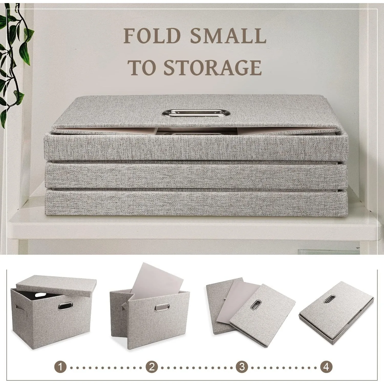 Medium 15" 21 Quart Collapsible Stackable Storage Bins w/ Lids, 5 Packs Beige Foldable Fabric Closet Boxes Lidded Linen 3