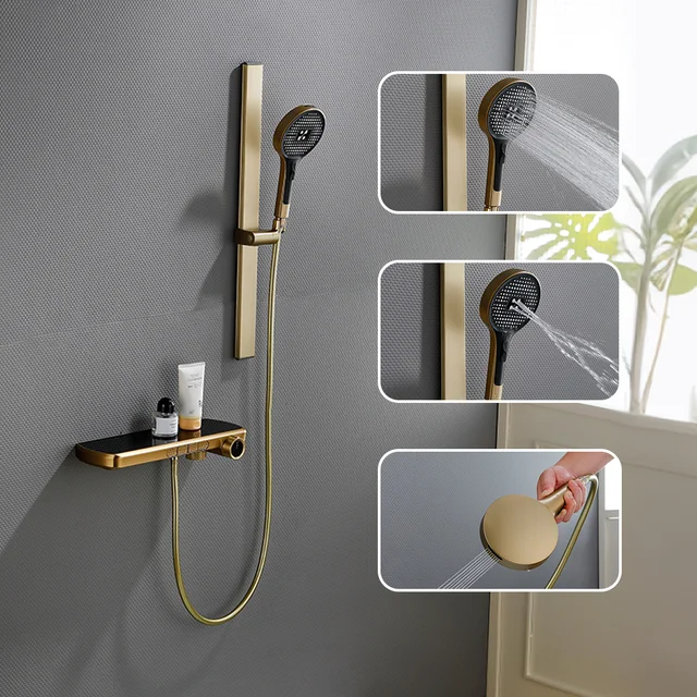 ชุดก๊อกน้ำอัจฉริยะระบบดิจิตอลระดับไฮเอนด์สำหรับห้องน้ำ พร้อมระบบฝักบัวแบบแยกส่วนสำหรับอ่างอาบน้ำ ฝักบัวแบบเรนชาวเวอร์ และก๊อกน้ำแบบวอเตอร์ฟอล 2
